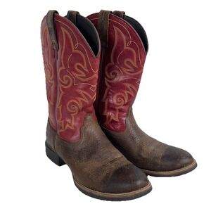 Ariat Red and Brown Leather Hybrid Roper Cowboy Boots Size 7B Style 10014160